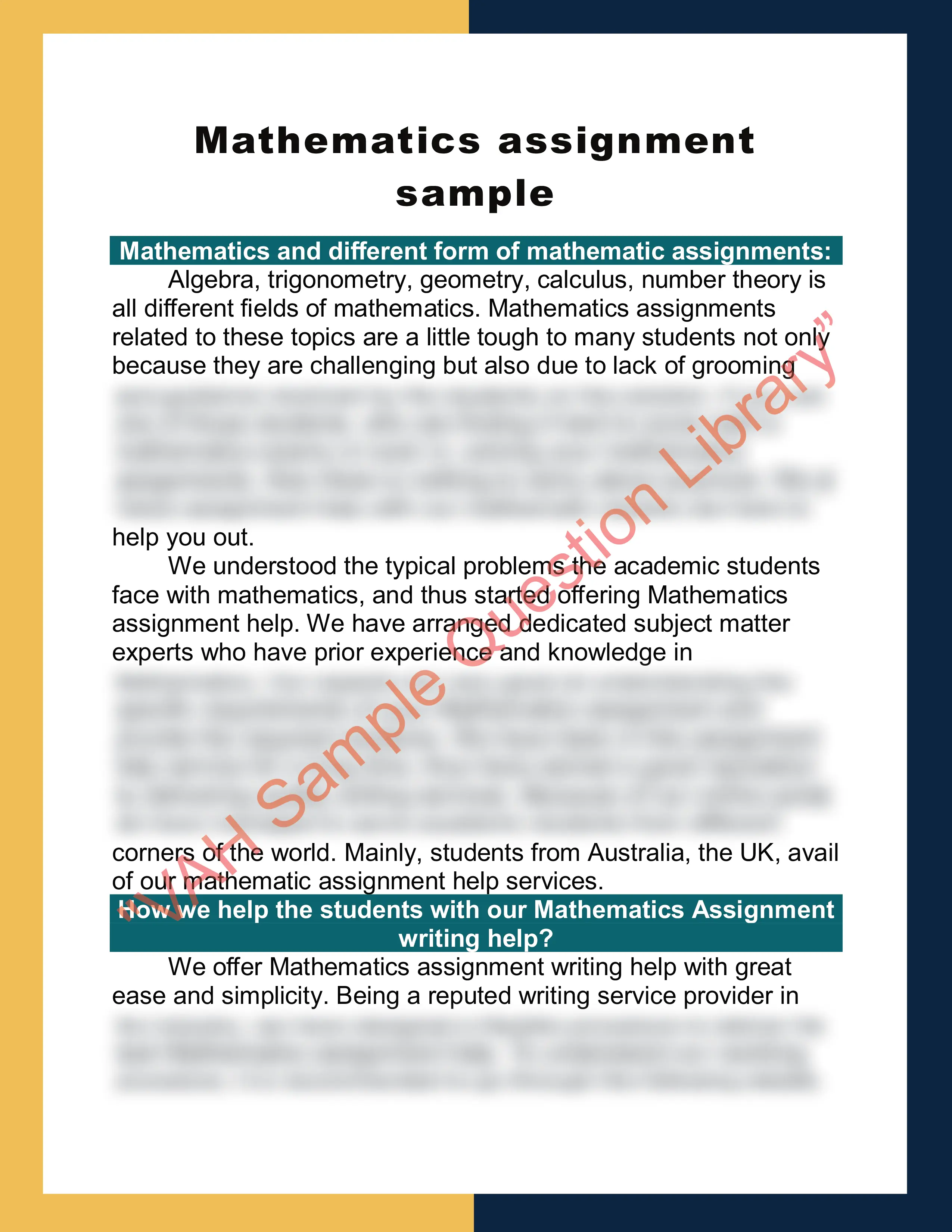 Mathematics assignment sample 0